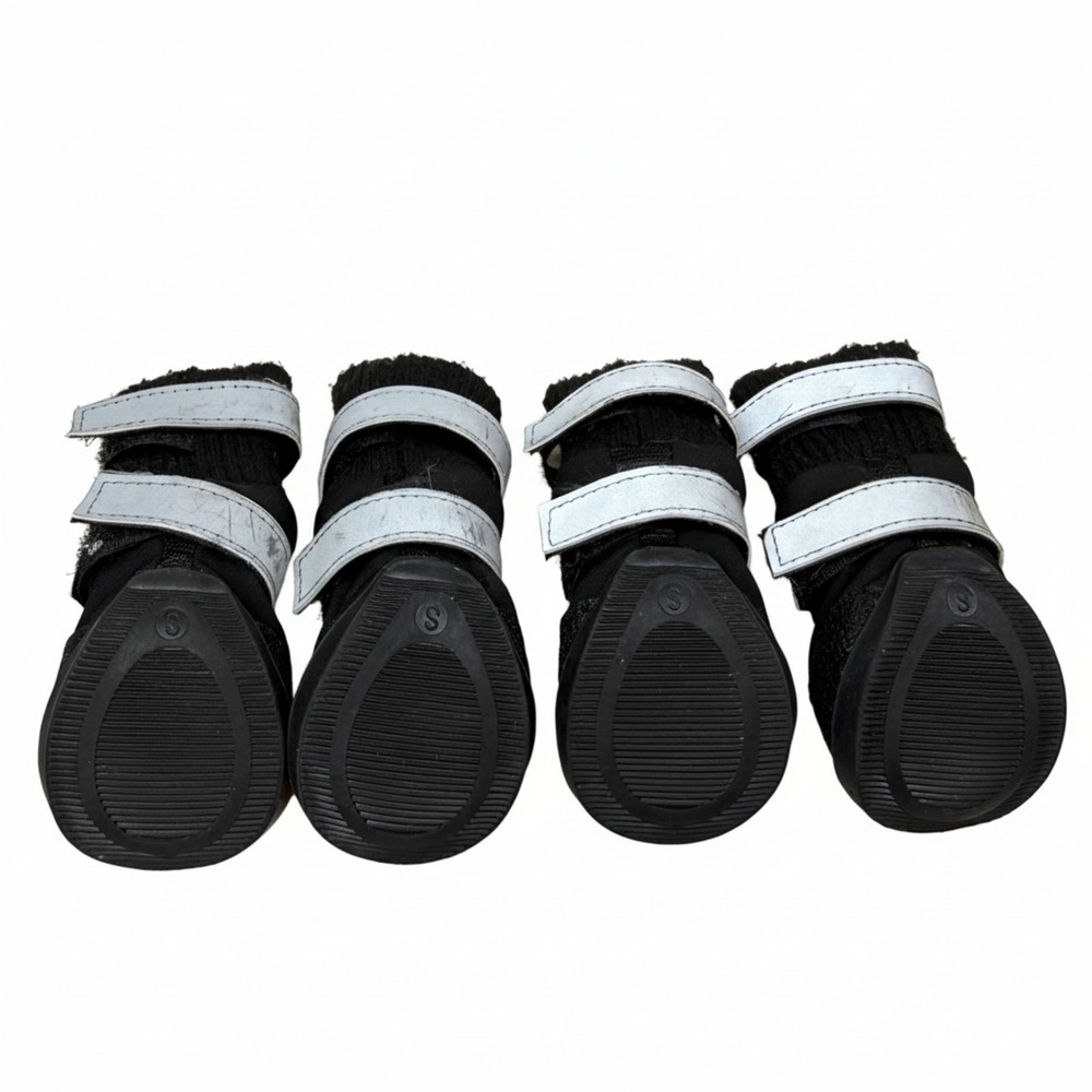 Small Black Dog Boots Paw Protectors with Reflective Straps & Anti-Slip Soles